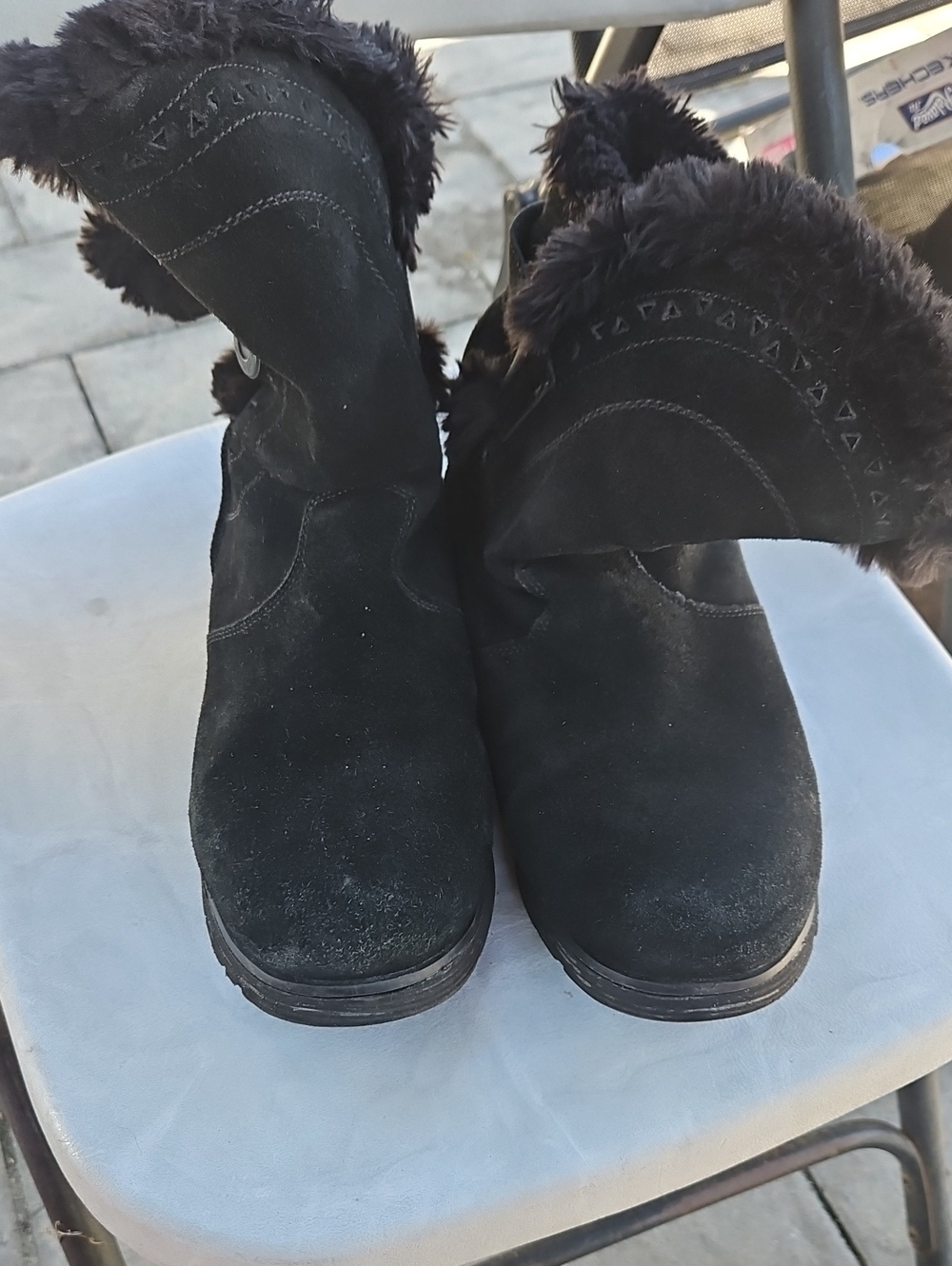Skechers Black Faux-Suede Fold-Over Fur Cuff Ankle Boots
